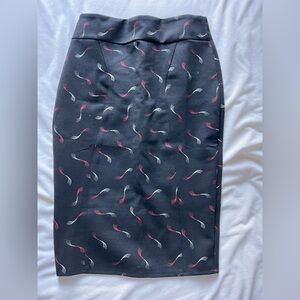 Women’s Black Printed Pencil Skirt with Pink & White Accent